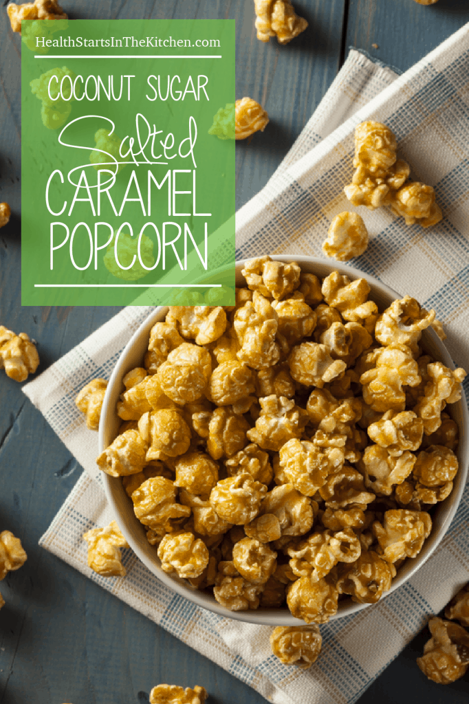 Salted Caramel Popcorn, made with coconut sugar (healthier alternative to cane sugar)