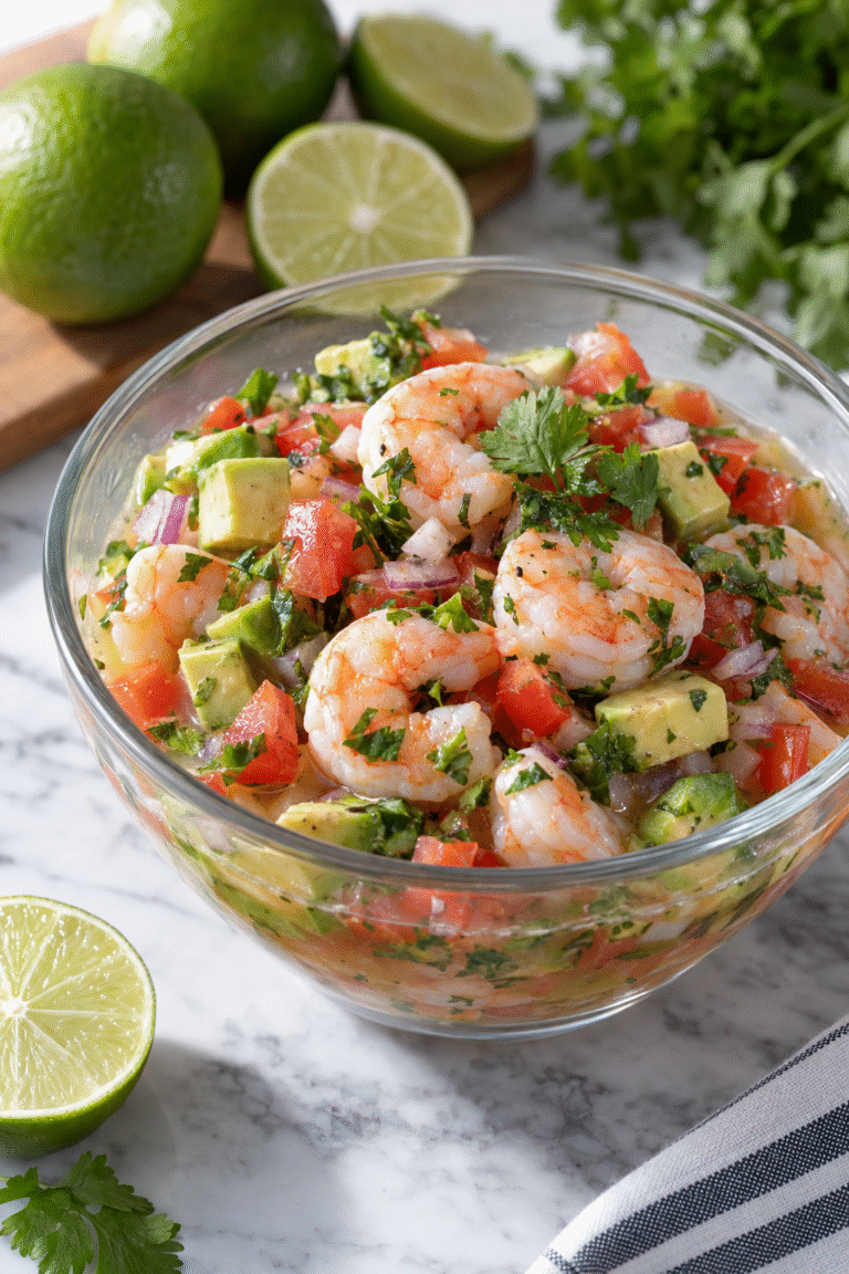 Southwest shrimp ceviche with avocado, tomatoes, red onion and cilantro
