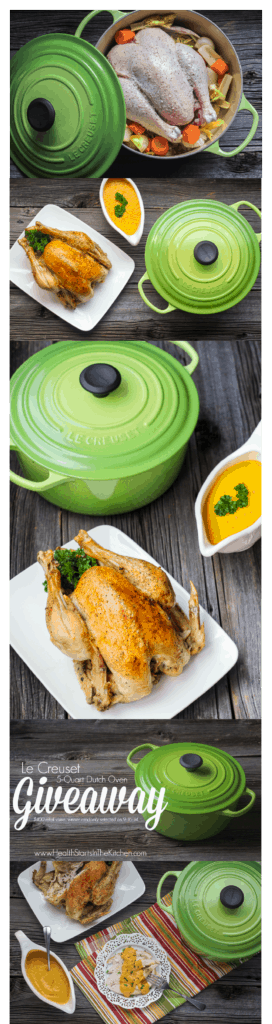 Perfect Roast Chicken with Vegetable Gravy and a Le Creuset Dutch Oven Giveaway!!