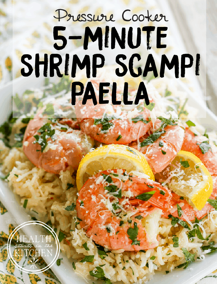 5-Minute {Pressure Cooker} Shrimp Scampi Paella