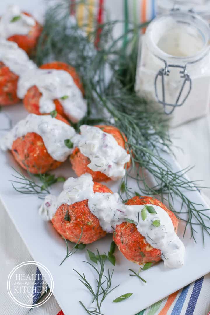 Salmon Meatballs with Caper Dill Tarter Sauce {Grain & Gluten-Free, Paleo and 21DSD friendly} - Health Starts in the Kitchen