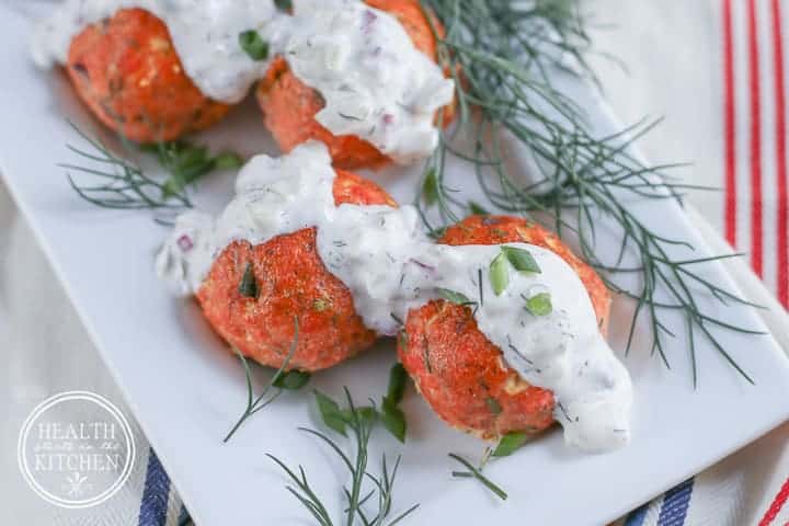 Salmon Meatballs with Caper Dill Tarter Sauce {Grain & Gluten-Free, Paleo and 21DSD friendly} - Health Starts in the Kitchen