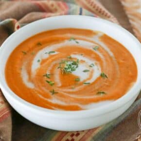 Creamy Roasted Red Pepper Soup {Paleo, Low-Carb & Vegan}