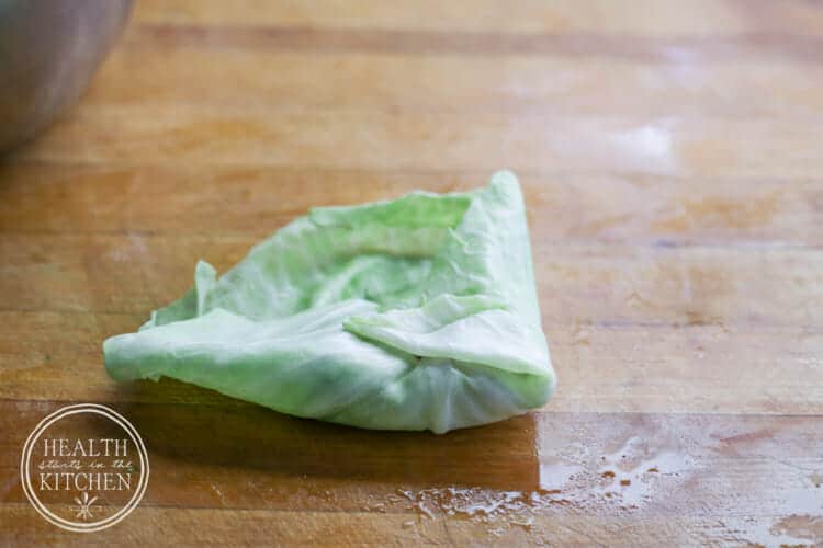 Right side of the cabbage leaf folded inward