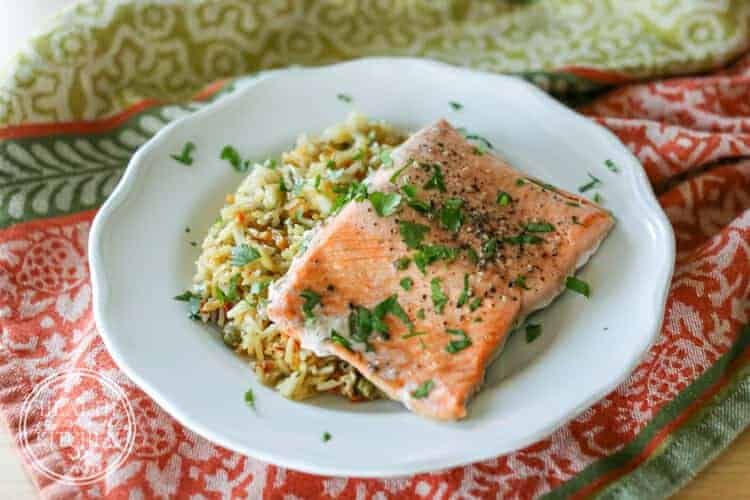 {5 Minute} Pressure Cooker Salmon and Rice Pilaf