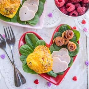 Valentine's Day Breakfast with Heart Omelets & Bacon Roses