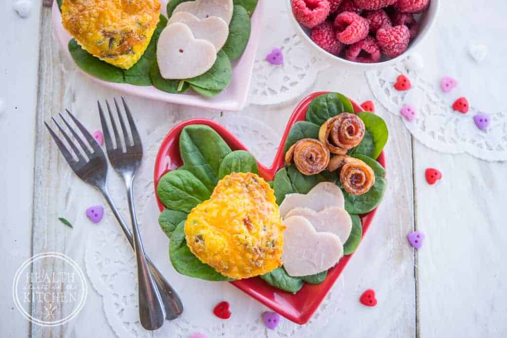 Valentine's Day Breakfast with Heart Omelets & Bacon Roses