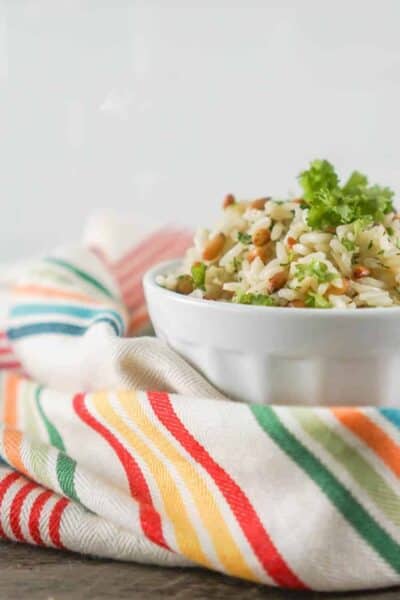 5 Minute Pressure Cooker Rice Pilaf with Parsley and Pine Nuts