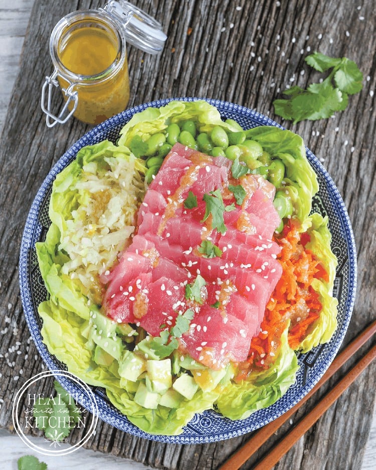 Probiotic Packed Ahi Tuna Salad with Miso Wasabi Dressing