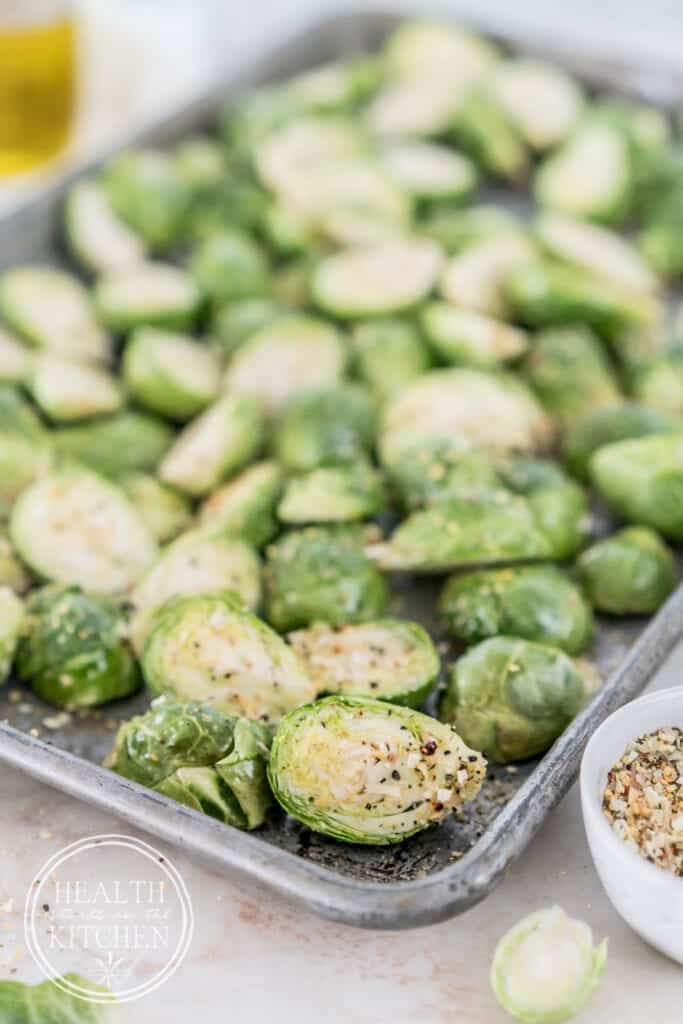 Oven Roasted Crispy Brussels Sprouts with Horseradish Sauce {Keto, Low