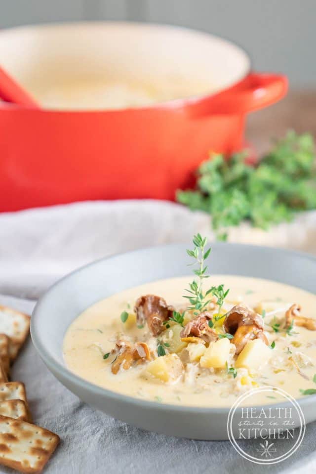 Chanterelle Mushroom Chowder with Crab & Corn Health Starts in the