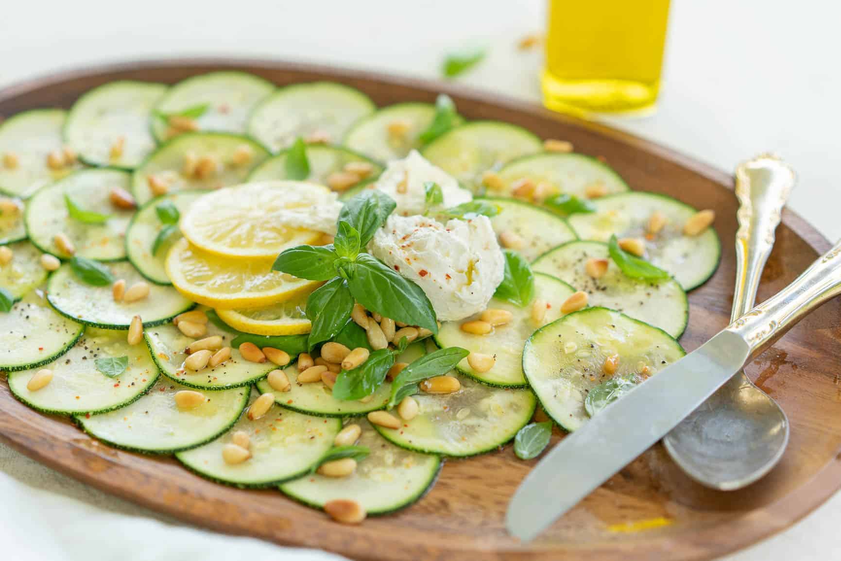 The Best Zucchini Carpaccio with Burrata and Toasted Pine Nuts