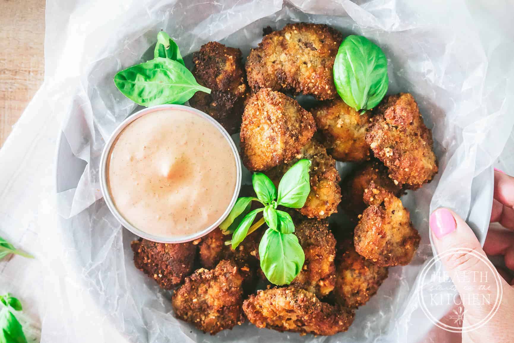 Keto Steak Nuggets with Chipotle Ranch Dip 