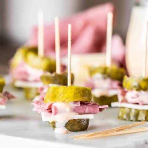 Keto Reuben Sandwich Pickle Bites – Health Starts in the Kitchen
