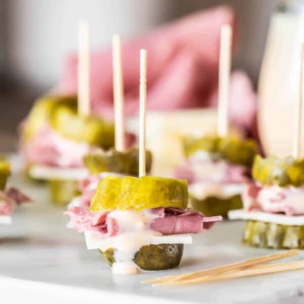 Keto Reuben Sandwich Pickle Bites