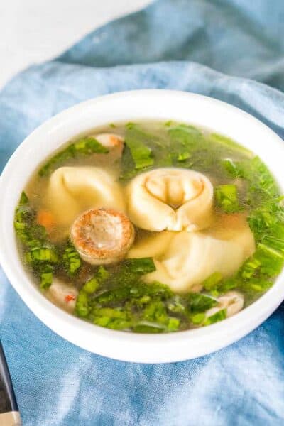 Easy Sausage Tortellini Soup with Ramp Greens