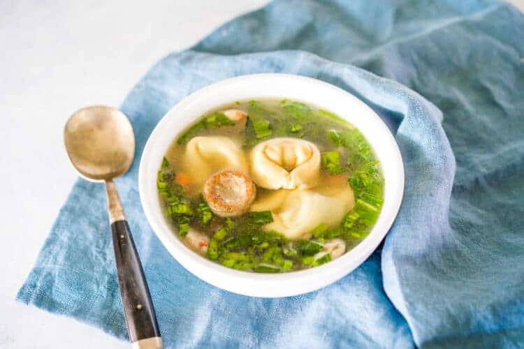 Easy Sausage Tortellini Soup with Ramp Greens