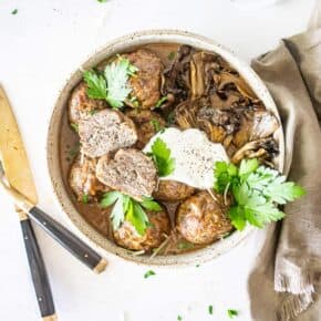 Using finely chopped mushrooms in this Maitake Mushroom Meatballs with Recipe is the key to some of the most tender and flavor filled meatballs you'll ever eat!