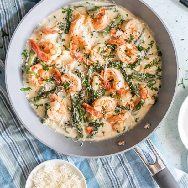 Easy Keto Shrimp Alfredo Recipe with Asparagus