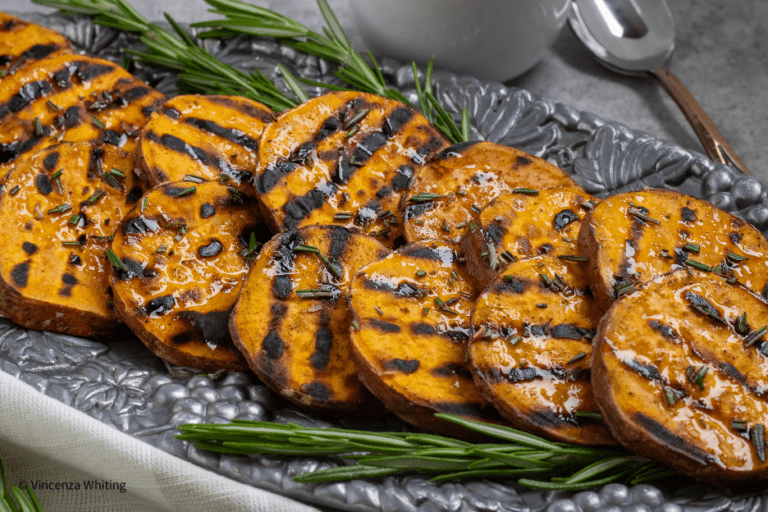 Grilled Sweet Potatoes with Rosemary Hot Honey 