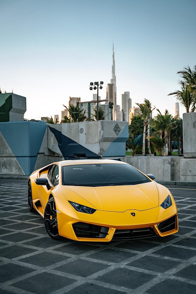 Yellow Lamborghini Aventador Parked on the Parking Lot