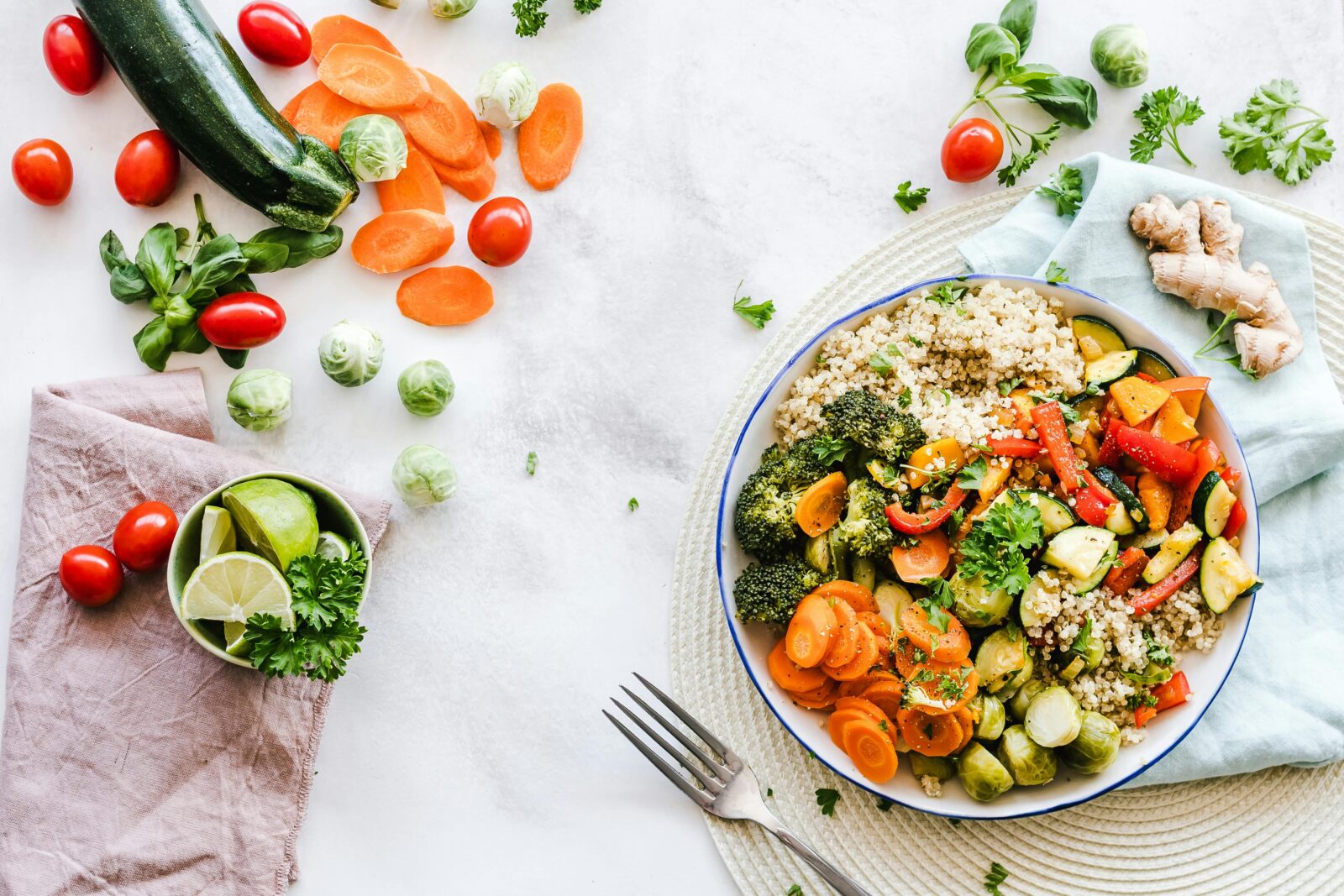 Colorful vegetable bowl with quinoa
